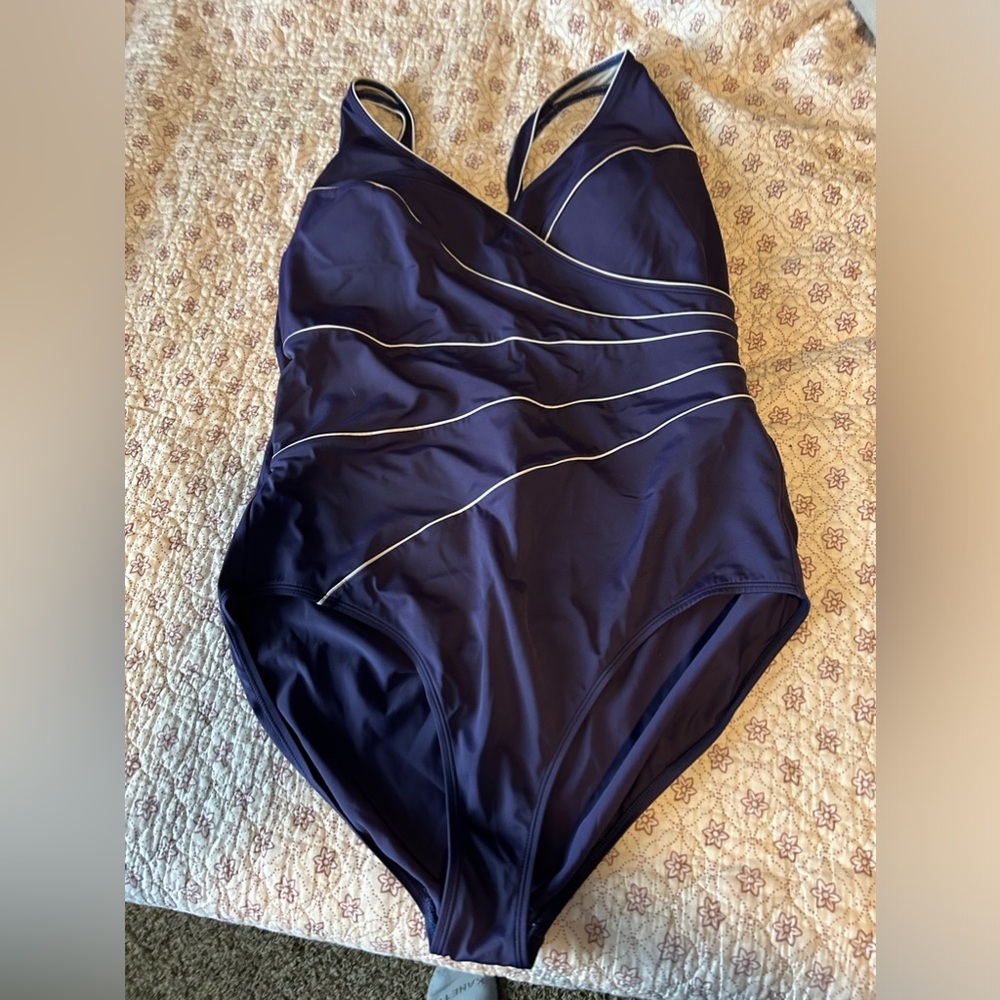 Delimira Women's Slimming Swimwear 1-Piece blue Swimsuit Plus Size Bathing Suit